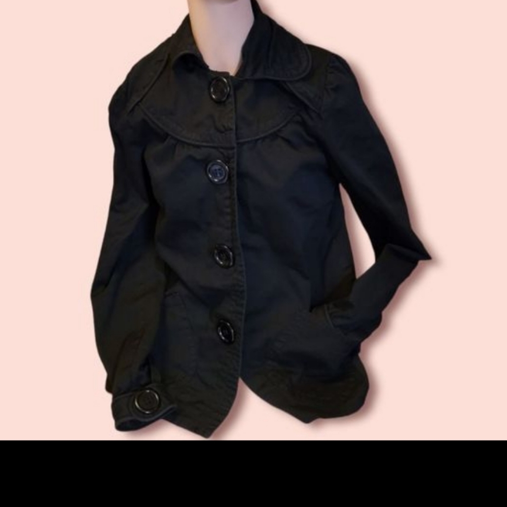 90s y2k large goth black button pea coat size medium 100% cotton